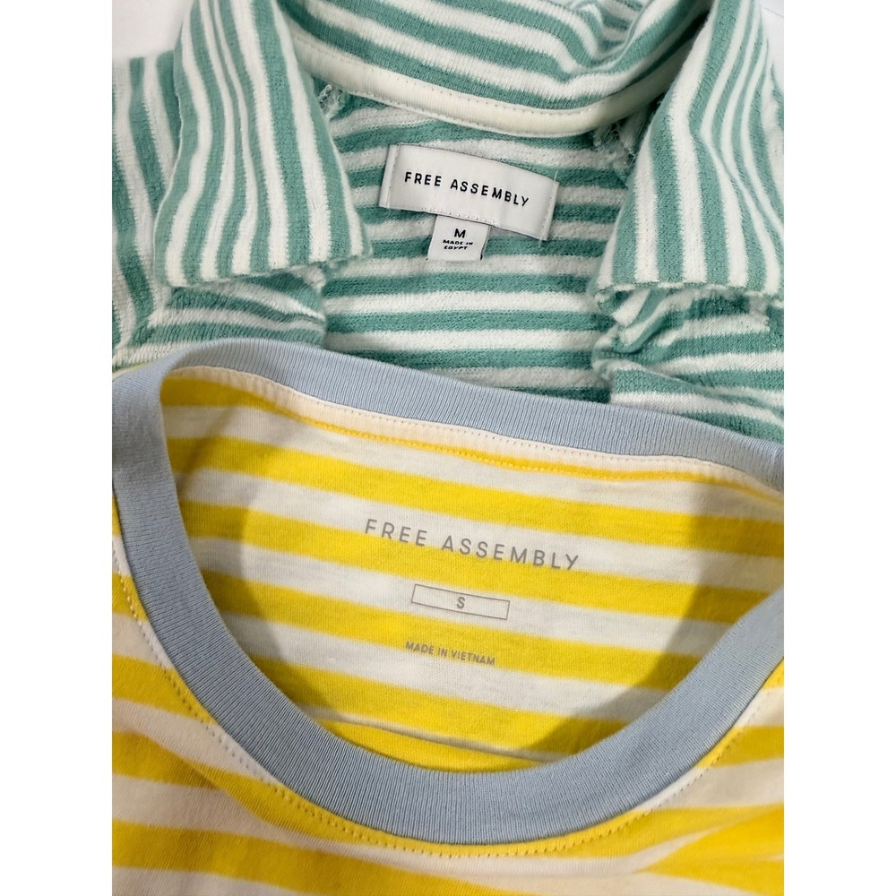 Free Assembly Striped T-Shirt Bundle Yellow Ringer Tee & Green V-Neck Terry Top - Picture 7 of 16